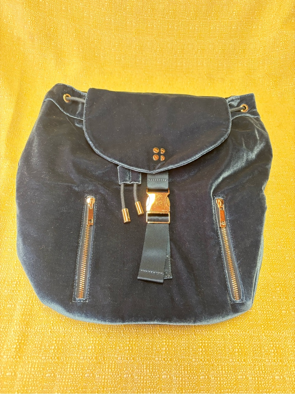 Sweaty Betty Navy Drawstring Backpack with Gold Accents